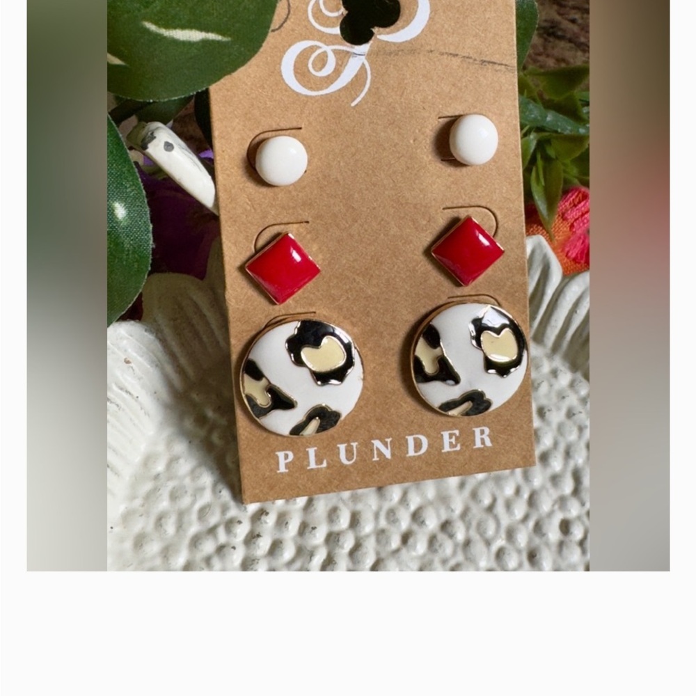 Plunder Trio Stud Earrings — Red, White, and Black Earring (NIP)